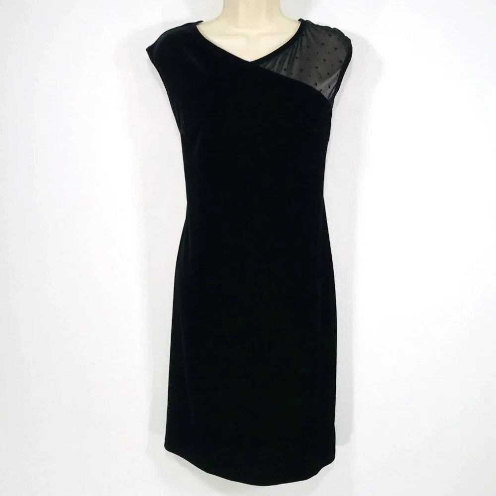 Robbie Bee Stretch Black Velvet Shift Dress Sz 10p Glitter Fairy WhimsyGoth